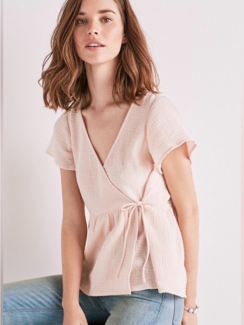 Lucky Brand Pale Pink Wrap Peplum Top